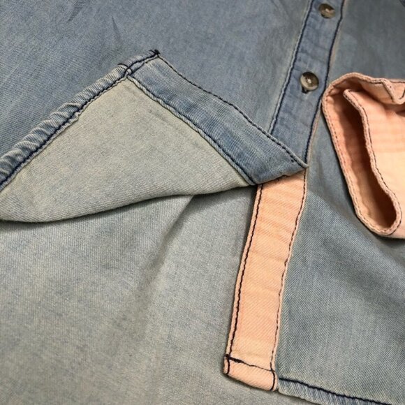 NEW BDG Frankie Chambray Plaid Peach Light Denim Flannel Button-up Western Shirt - Picture 10 of 15